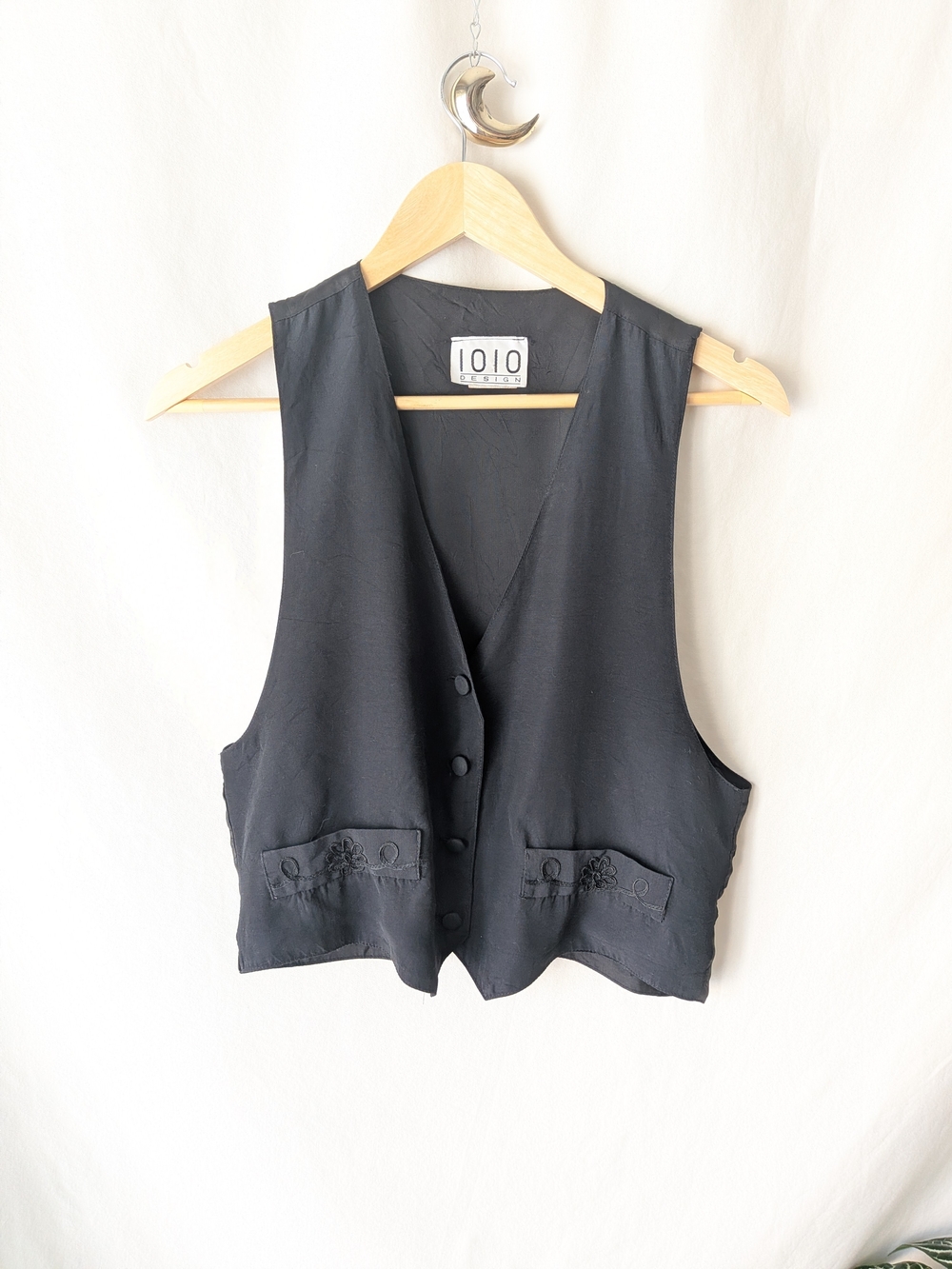 Vintage 1010 Design Black Embroidered Vest Made in USA